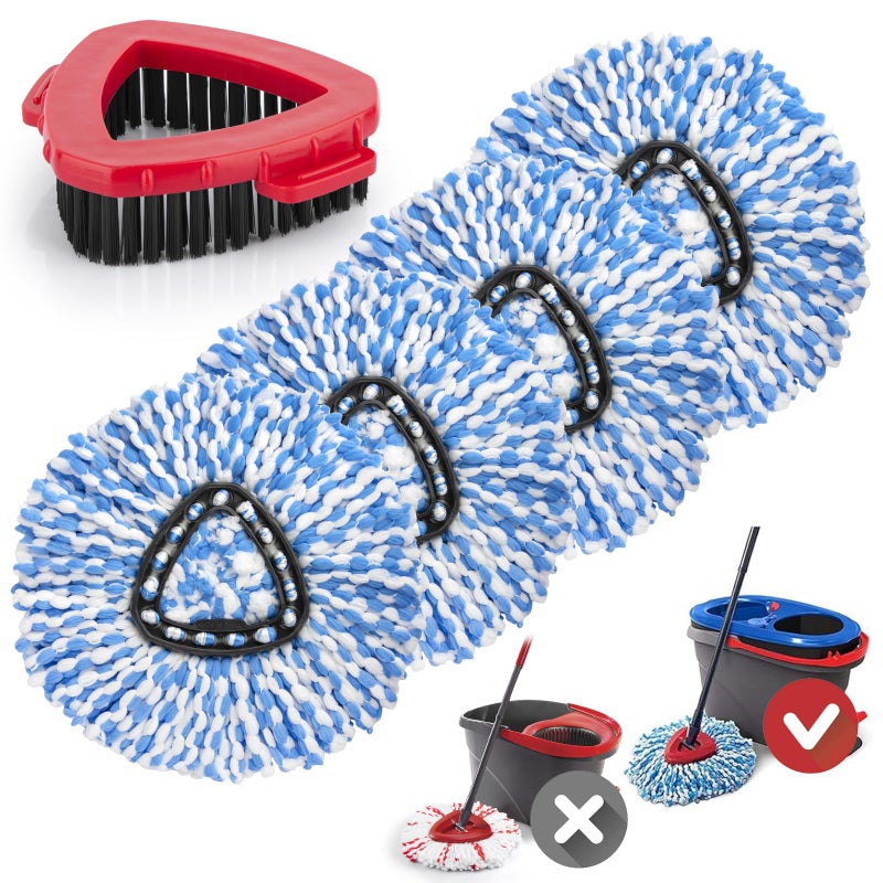 Ucoolbe Spin Mop Replacement Heads for O Cedar RinseClean 2Tank System 4 Pack Microfiber Mop Refill Heads Include 4 Mop Heads and 1 Mop Brush
